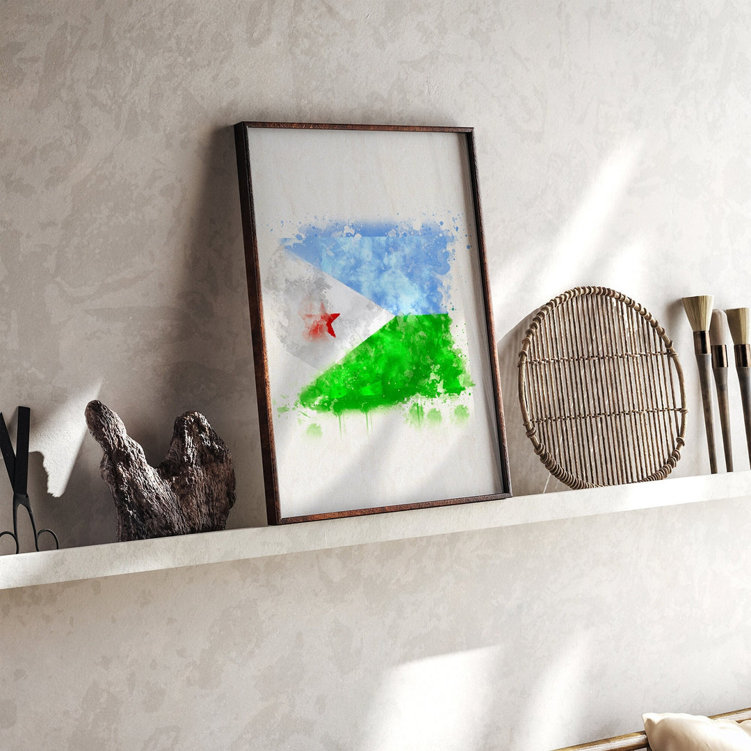 Djibouti Watercolor Flag Wall Art Print | Djibouti Travel Poster