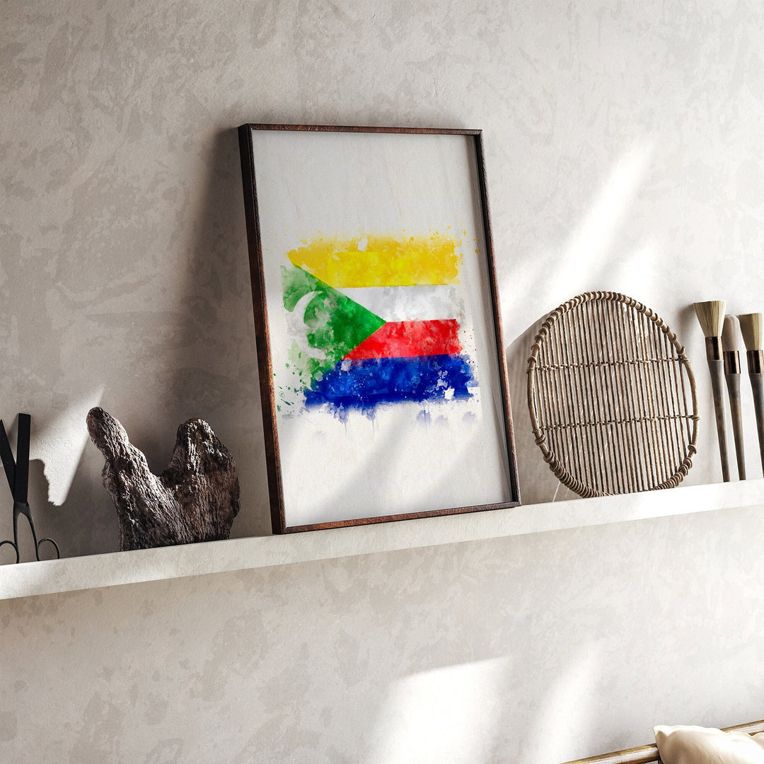 Comoros Watercolor Flag Wall Art Print | Comoros Travel Poster