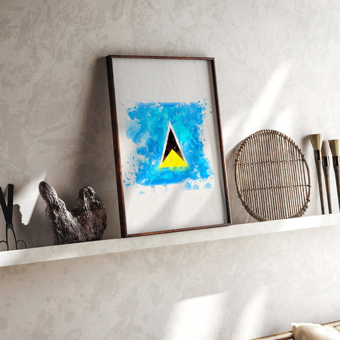 Saint Lucia Watercolor Flag Wall Art Print | Saint Lucia Travel Poster