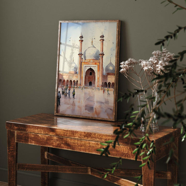 Lahore Badshahi Mosque Wall Art Print | Pakistan Mosque Watercolour Painting | Travel Poster