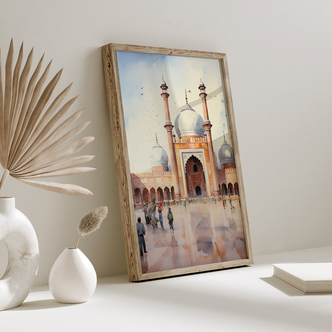 Lahore Badshahi Mosque Wall Art Print | Pakistan Mosque Watercolour Painting | Travel Poster