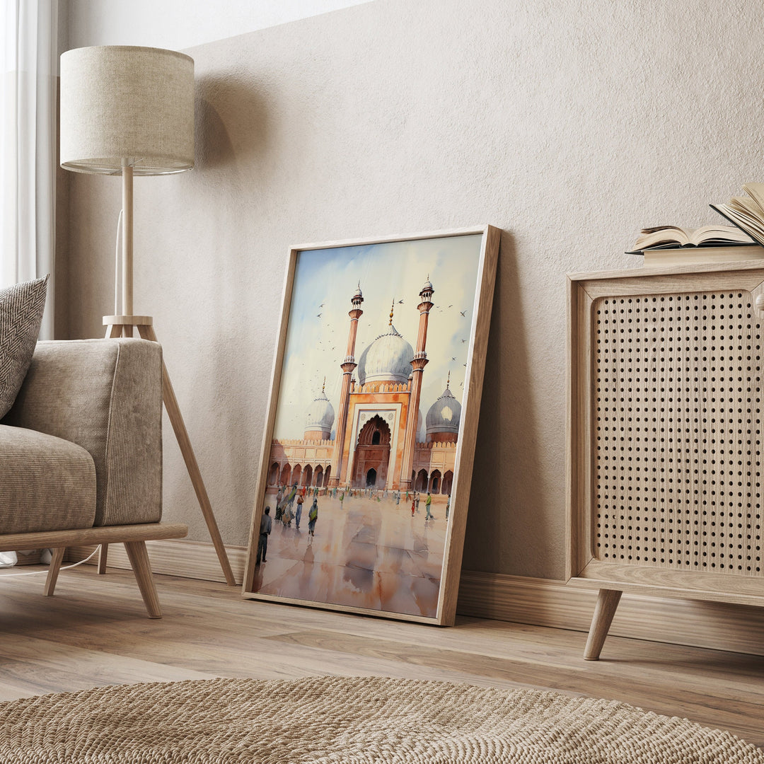 Lahore Badshahi Mosque Wall Art Print | Pakistan Mosque Watercolour Painting | Travel Poster