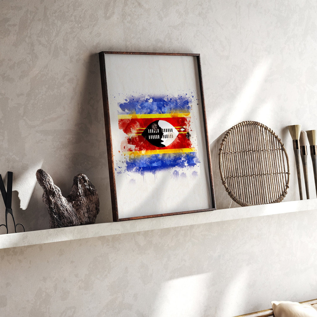 Eswatini Watercolor Flag Wall Art Print | Eswatini Travel Poster