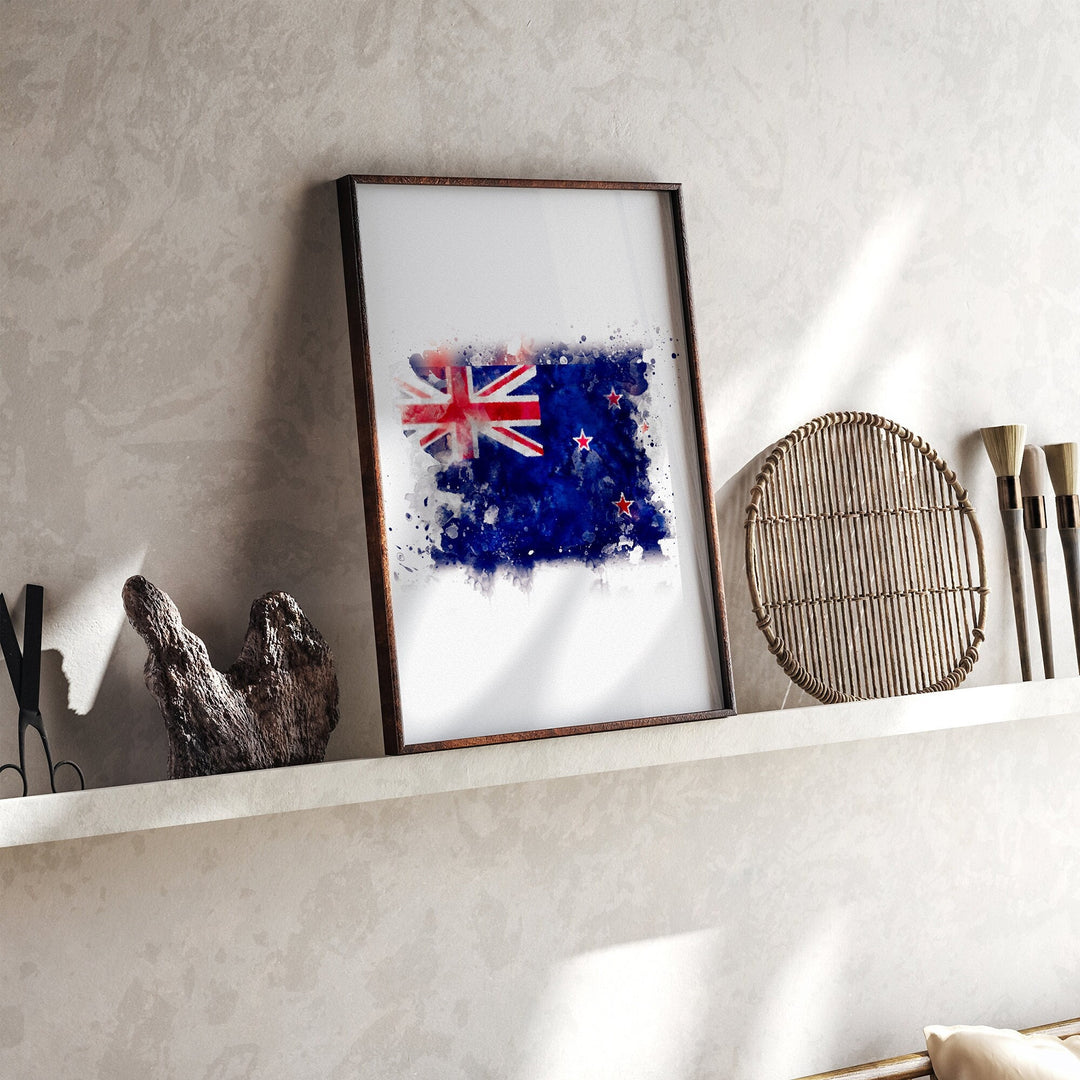 New Zealand Watercolor Flag Wall Art Print | New Zealand Travel Poster