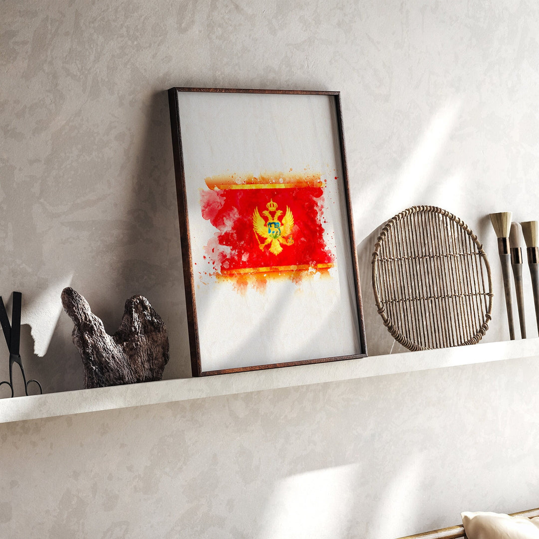 Montenegro Watercolor Flag Wall Art Print | Montenegro Travel Poster