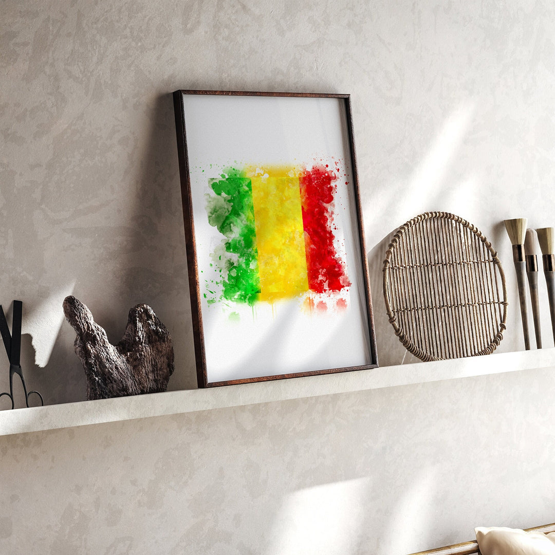 Mali Watercolor Flag Wall Art Print | Mali Travel Poster
