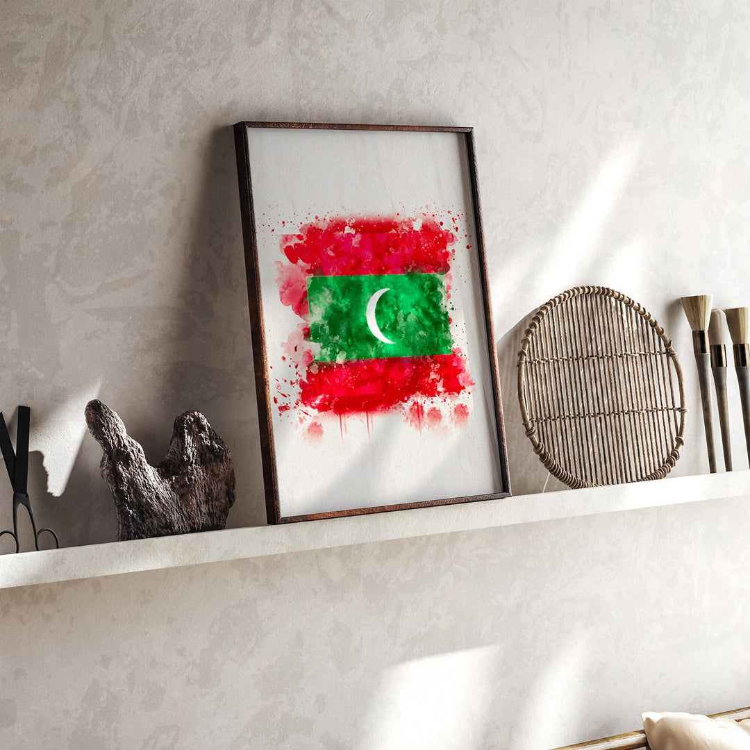 Maldives Watercolor Flag Wall Art Print | Maldives Travel Poster