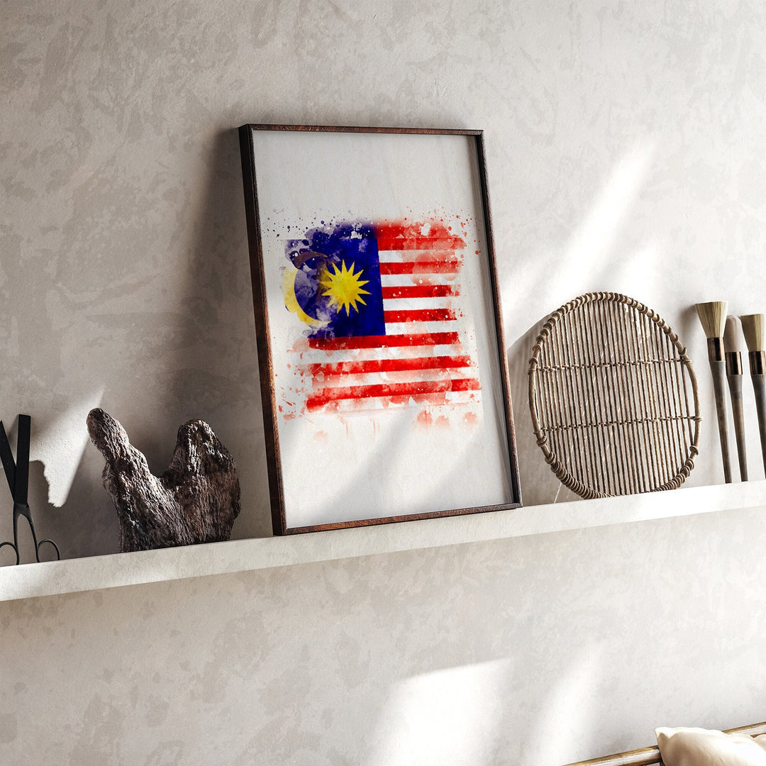 Malaysia Watercolor Flag Wall Art Print | Malaysia Travel Poster