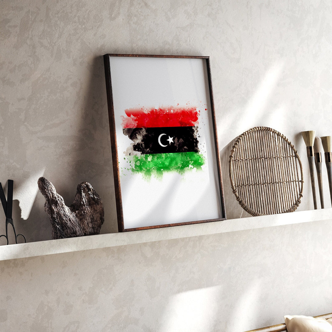 Libya Watercolor Flag Wall Art Print | Libya Travel Poster