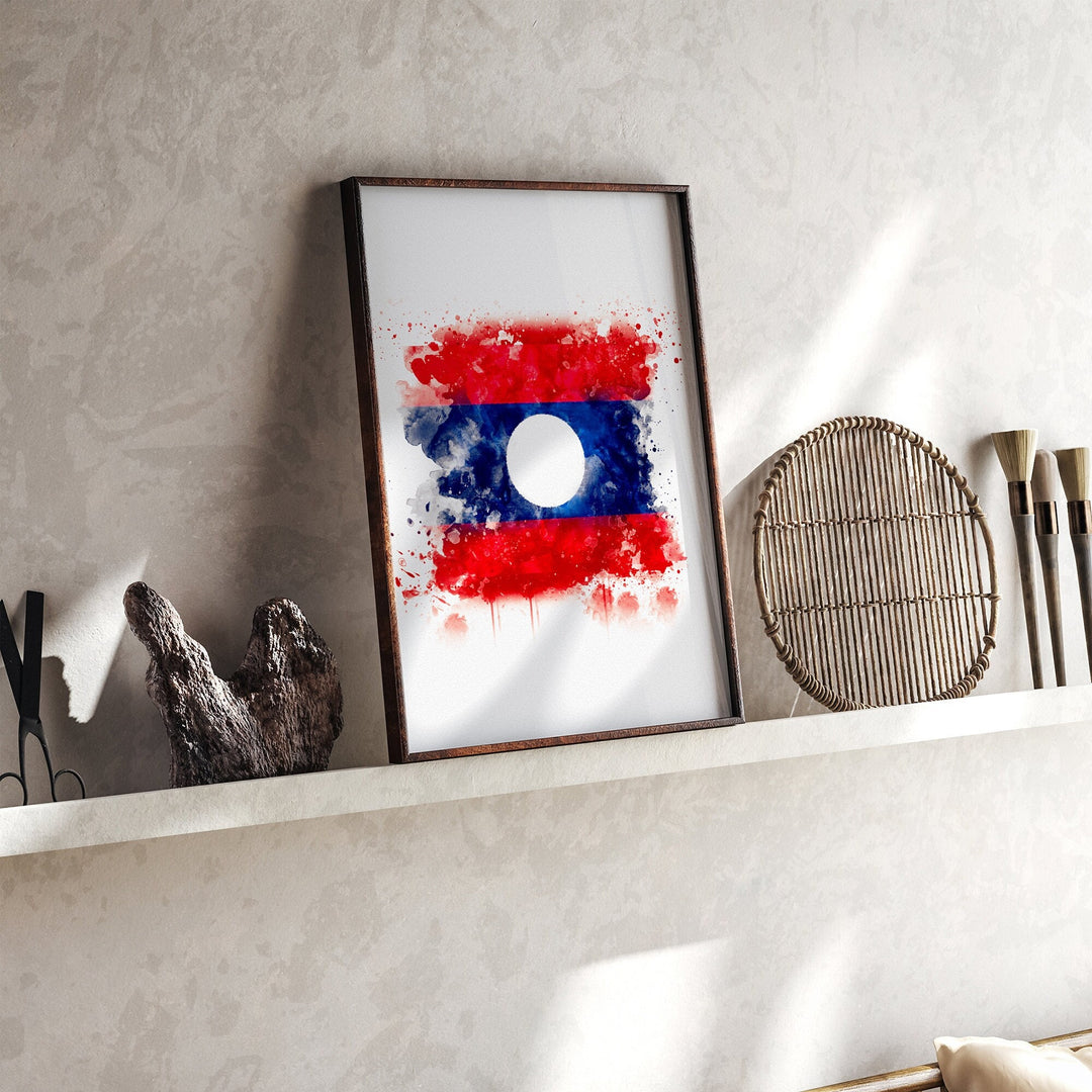 Laos Watercolor Flag Wall Art Print | Laos Travel Poster