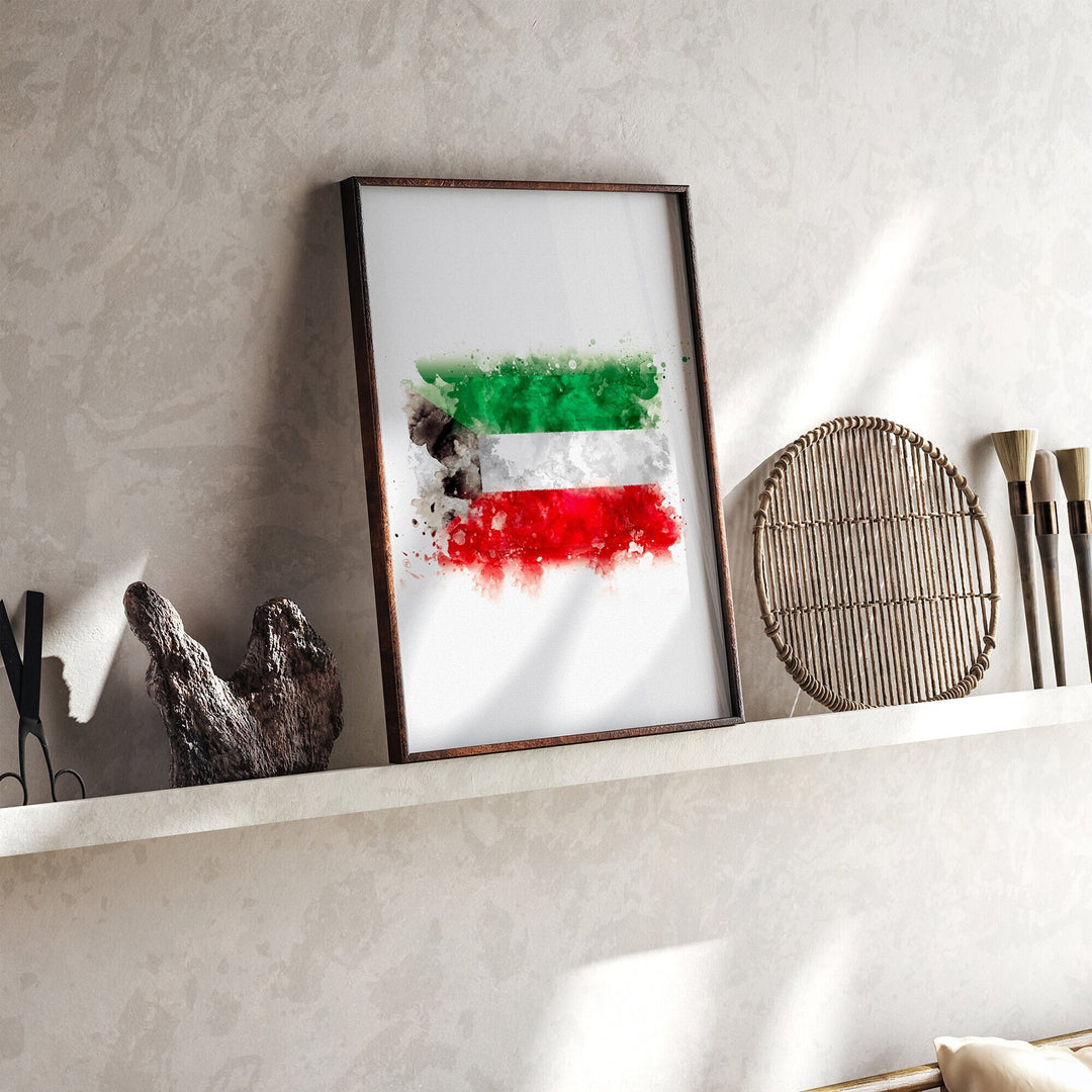 Kuwait Watercolor Flag Wall Art Print | Kuwait Travel Poster