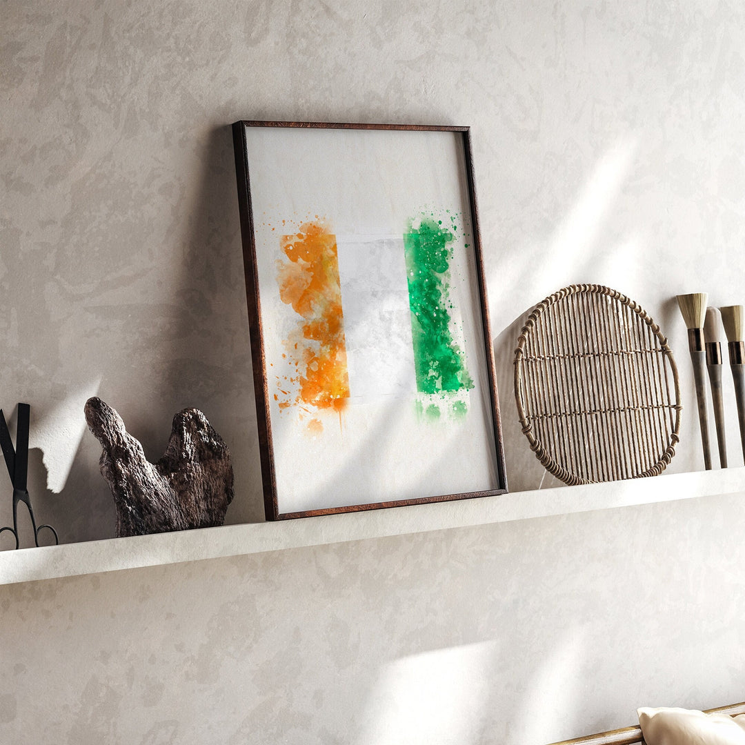 Ivory Coast Watercolor Flag Wall Art Print | Ivory Coast Travel Poster