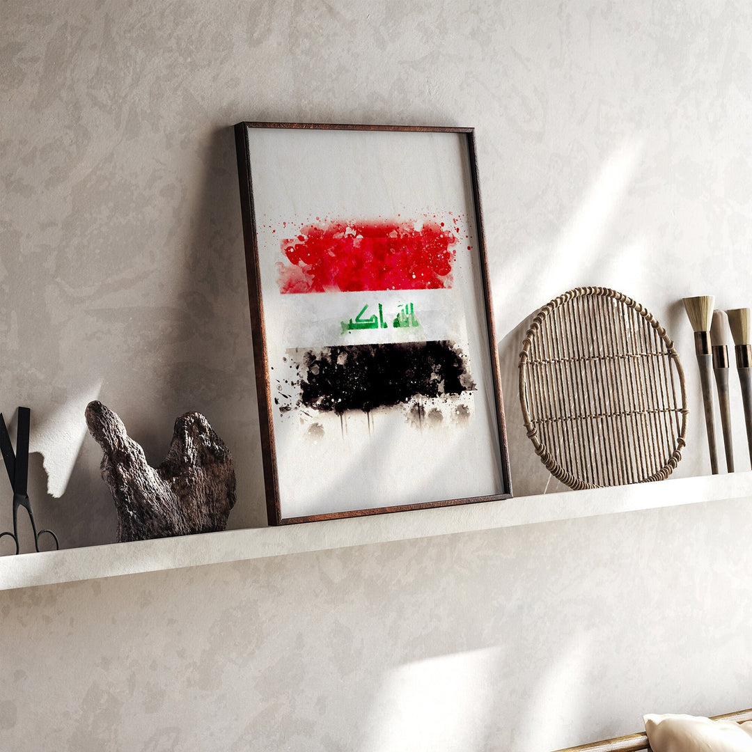 Iraq Watercolor Flag Wall Art Print | Iraq Travel Poster