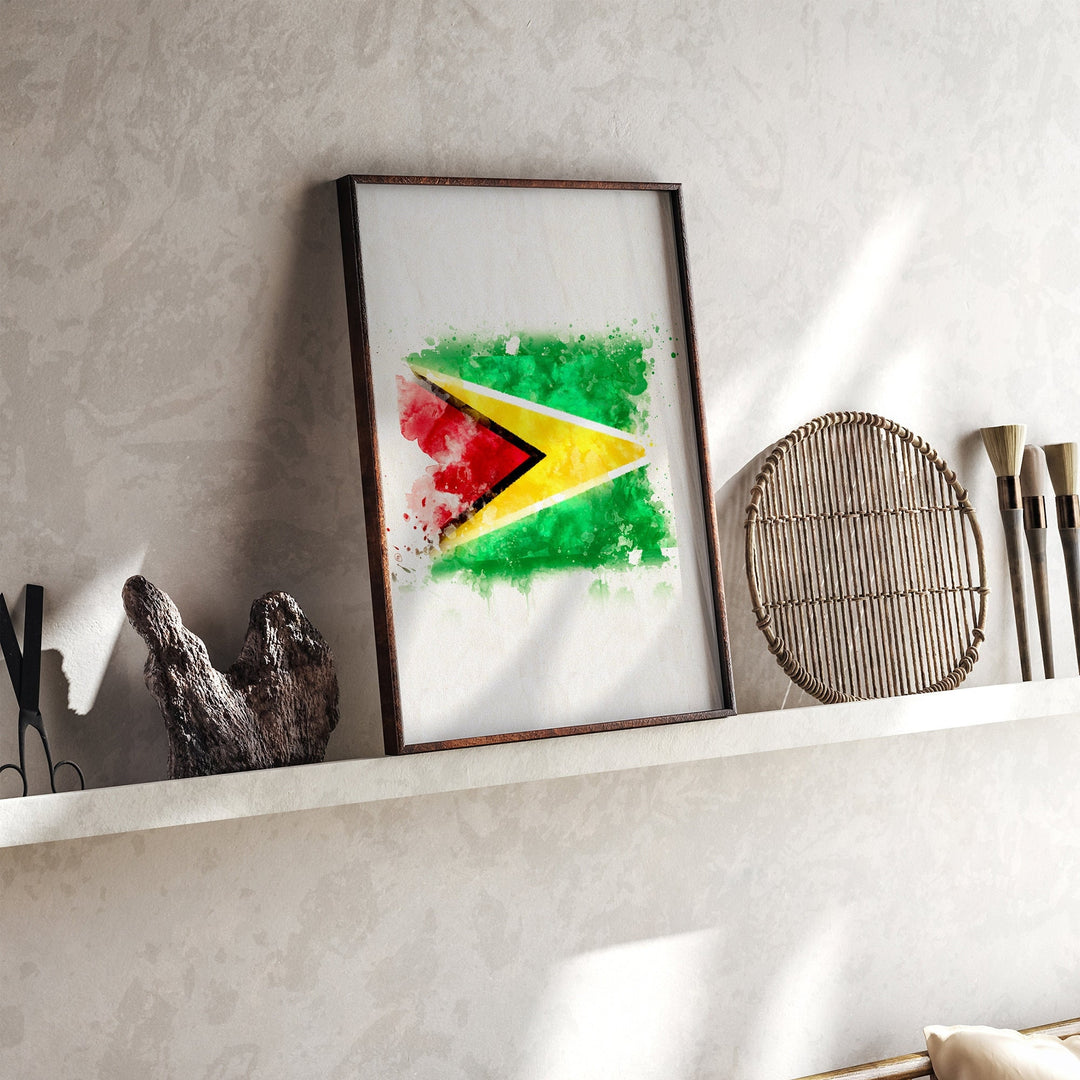 Guyana Watercolor Flag Wall Art Print | Guyana Travel Poster