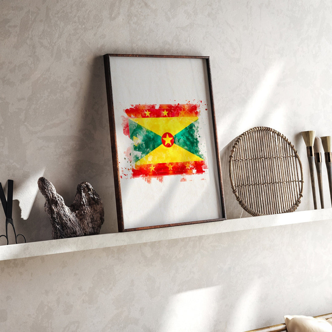 Grenada Watercolor Flag Wall Art Print | Grenada Travel Poster