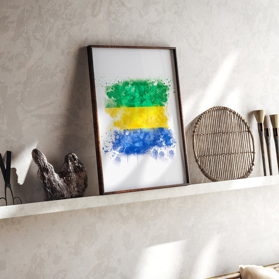 Gabon Watercolor Flag Wall Art Print | Gabon Travel Poster