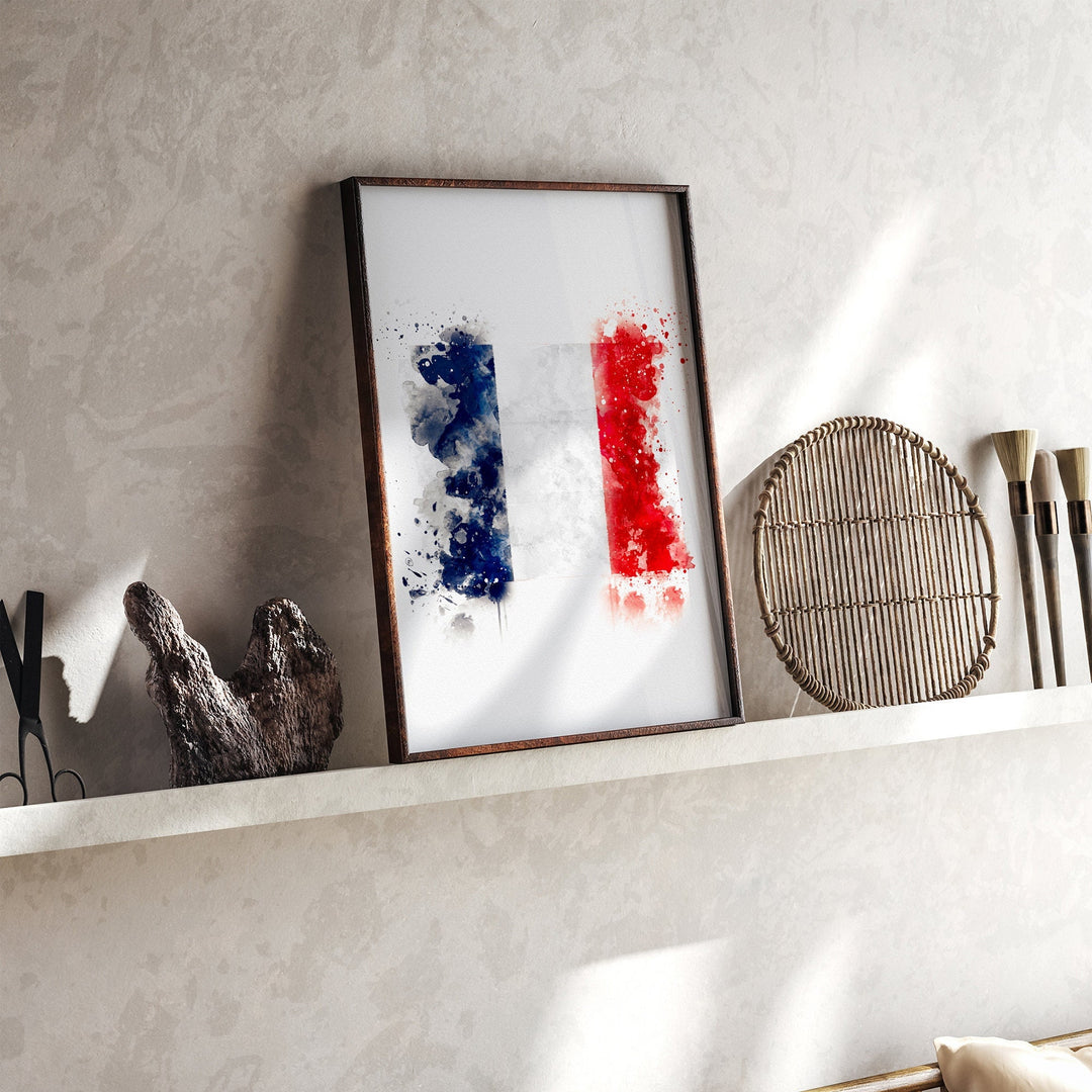 France Watercolor Flag Wall Art Print | France Travel Poster