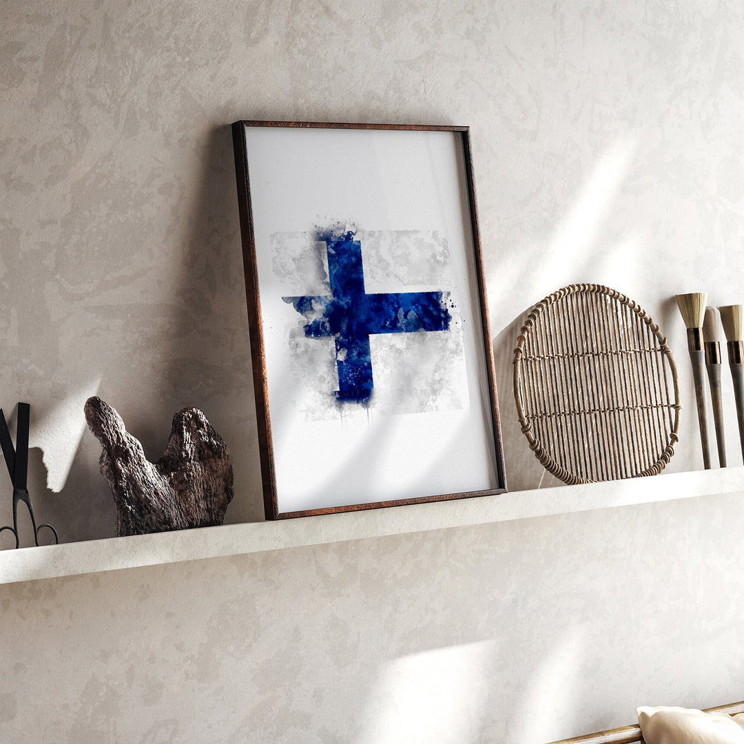 Finland Watercolor Flag Wall Art Print | Finland Travel Poster