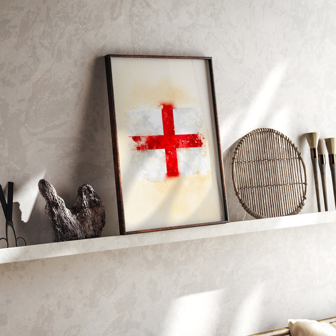 England Watercolor Flag Wall Art Print | England Travel Poster