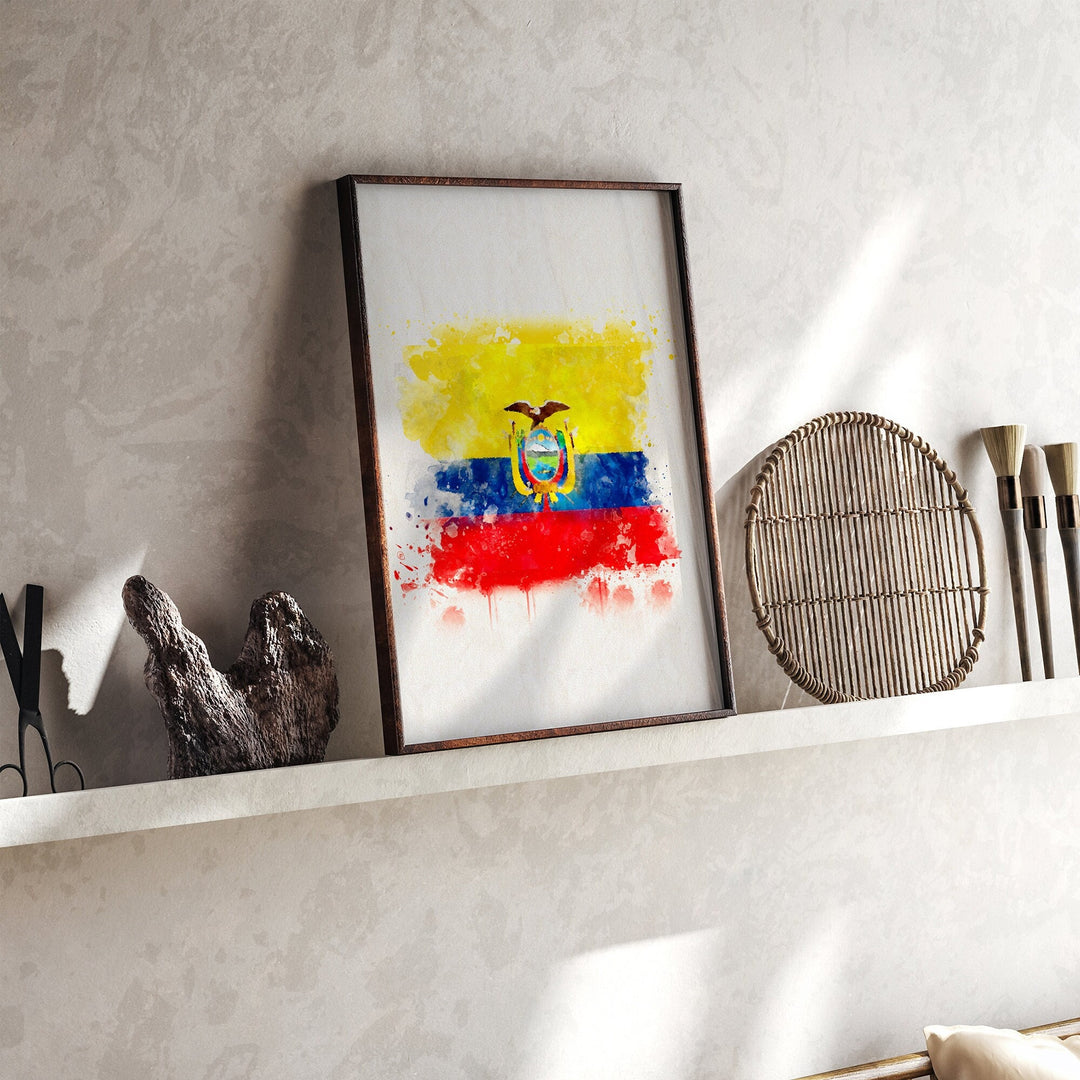 Ecuador Watercolor Flag Wall Art Print | Ecuador Travel Poster