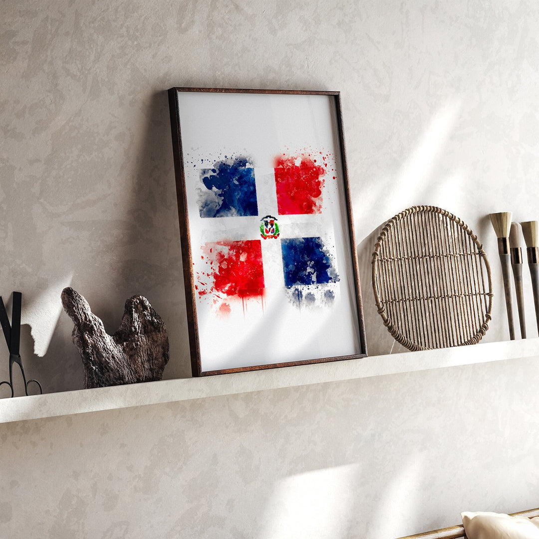 Dominican Republic Watercolor Flag Wall Art Print | Dominican Republic Travel Poster