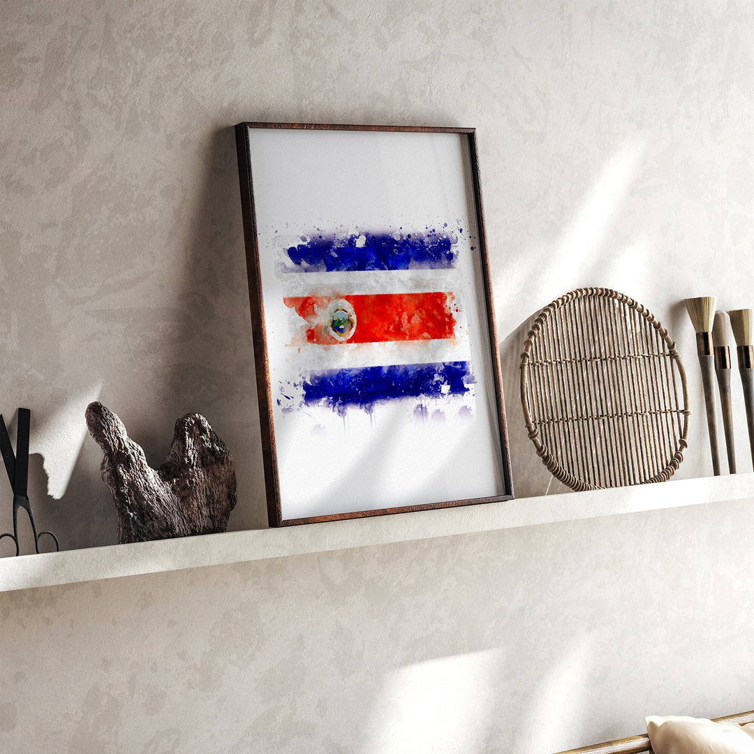 Costa Rica Watercolor Flag Wall Art Print | Costa Rica Travel Poster | Costa Rican