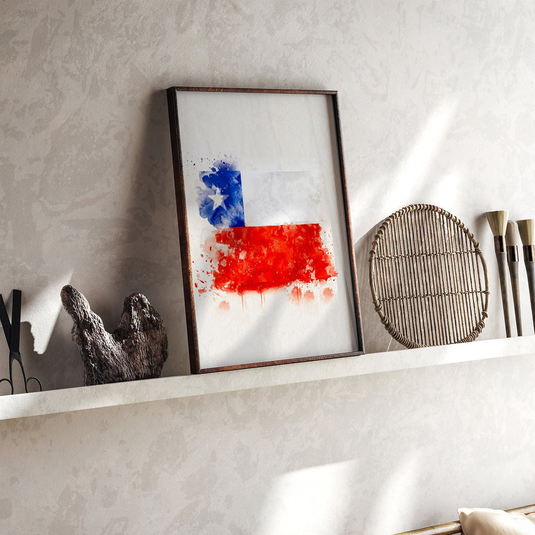 Chile Watercolor Flag Wall Art Print | Chile Travel Poster