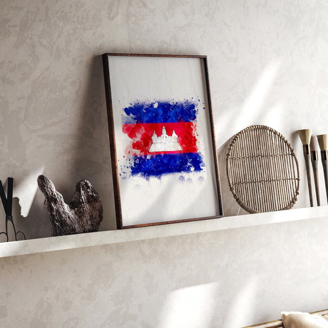 Cambodia Watercolor Flag Wall Art Print | Cambodia Travel Poster