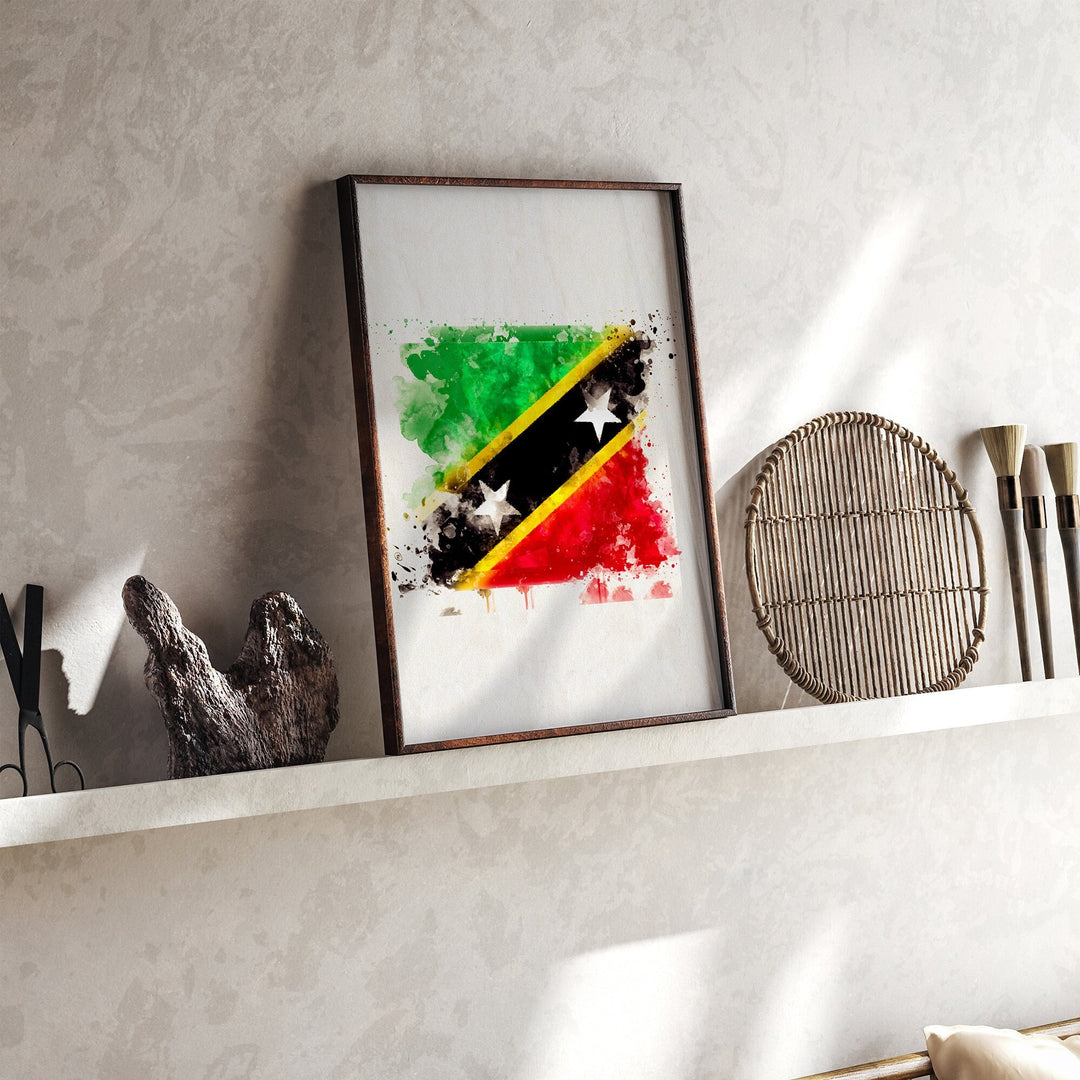 Saint Kitts & Nevis Watercolor Flag Wall Art Print | Saint Kitts Nevis Travel Poster