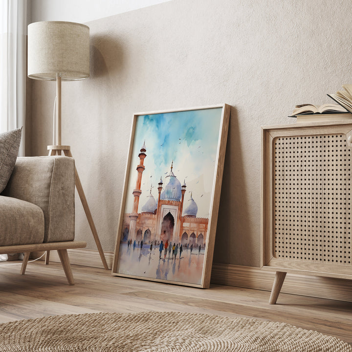 Lahore Badshahi Mosque Wall Art Print | Pakistan Mosque Watercolour Painting | Travel Poster