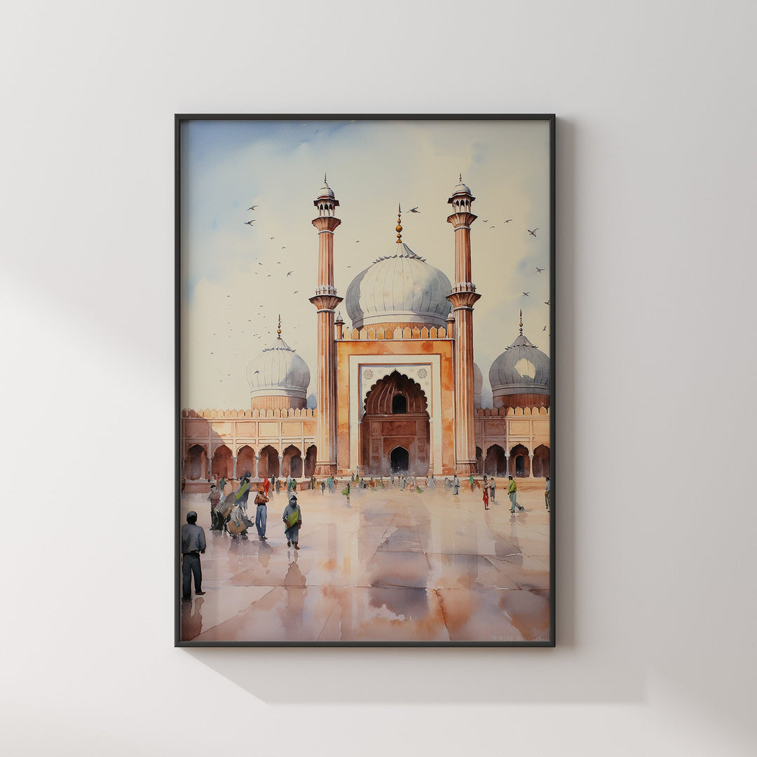 Lahore Badshahi Mosque Wall Art Print | Pakistan Mosque Watercolour Painting | Travel Poster