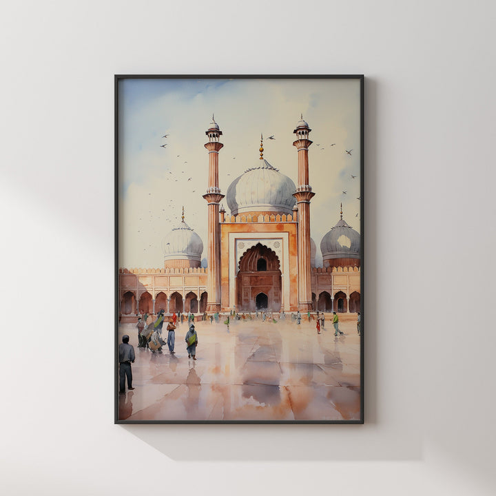 Lahore Badshahi Mosque Wall Art Print | Pakistan Mosque Watercolour Painting | Travel Poster