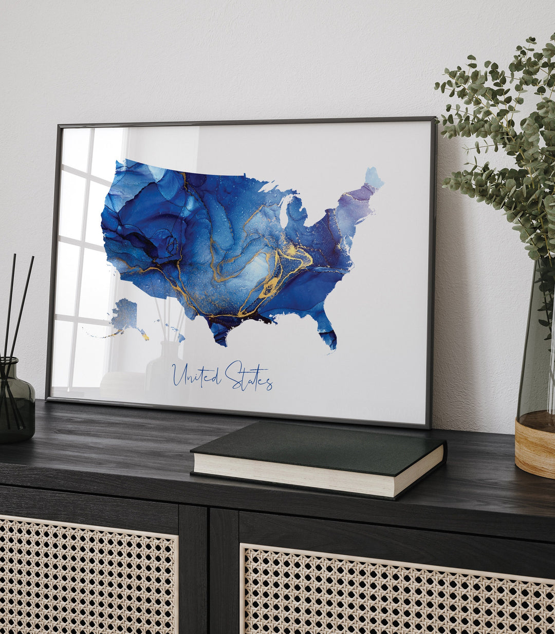 United States Map Blue & Gold Wall Art Print | USA | America