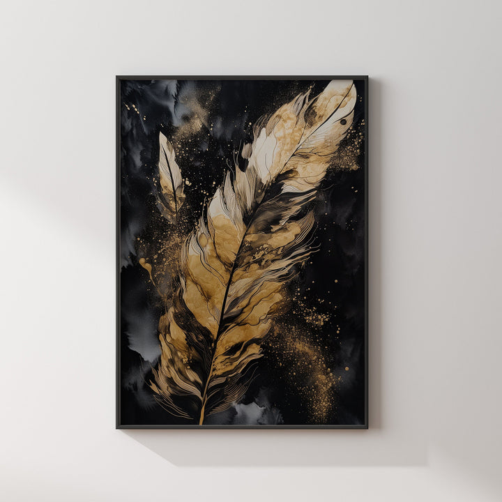Black & Gold Feather Wall Art Print | Black and Gold Wall Art