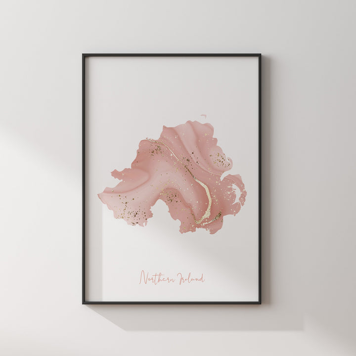 Northern Ireland Map Pink & Gold Wall Art Print | United Kingdom | Great Britain