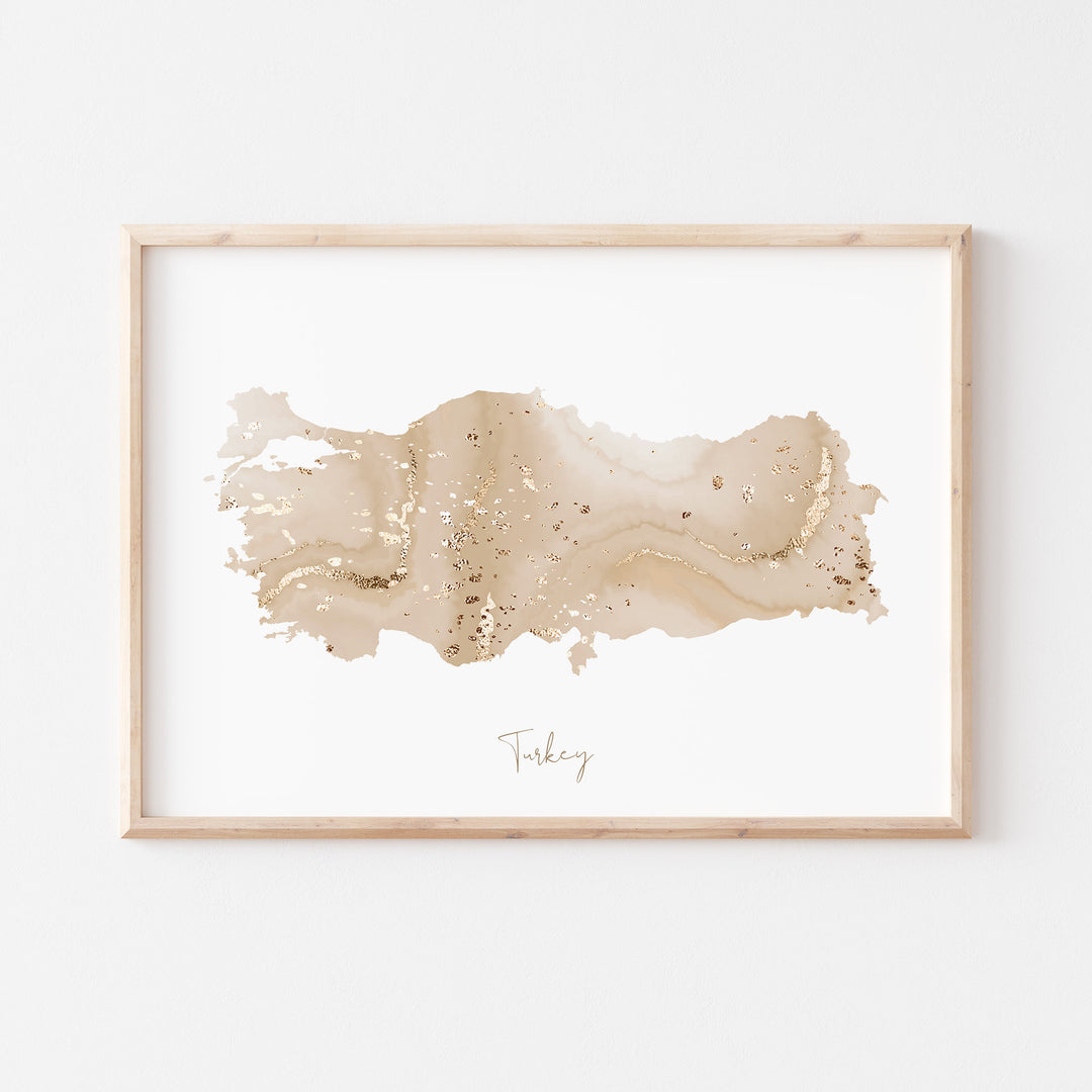 Turkey Map Beige & Gold Wall Art Print