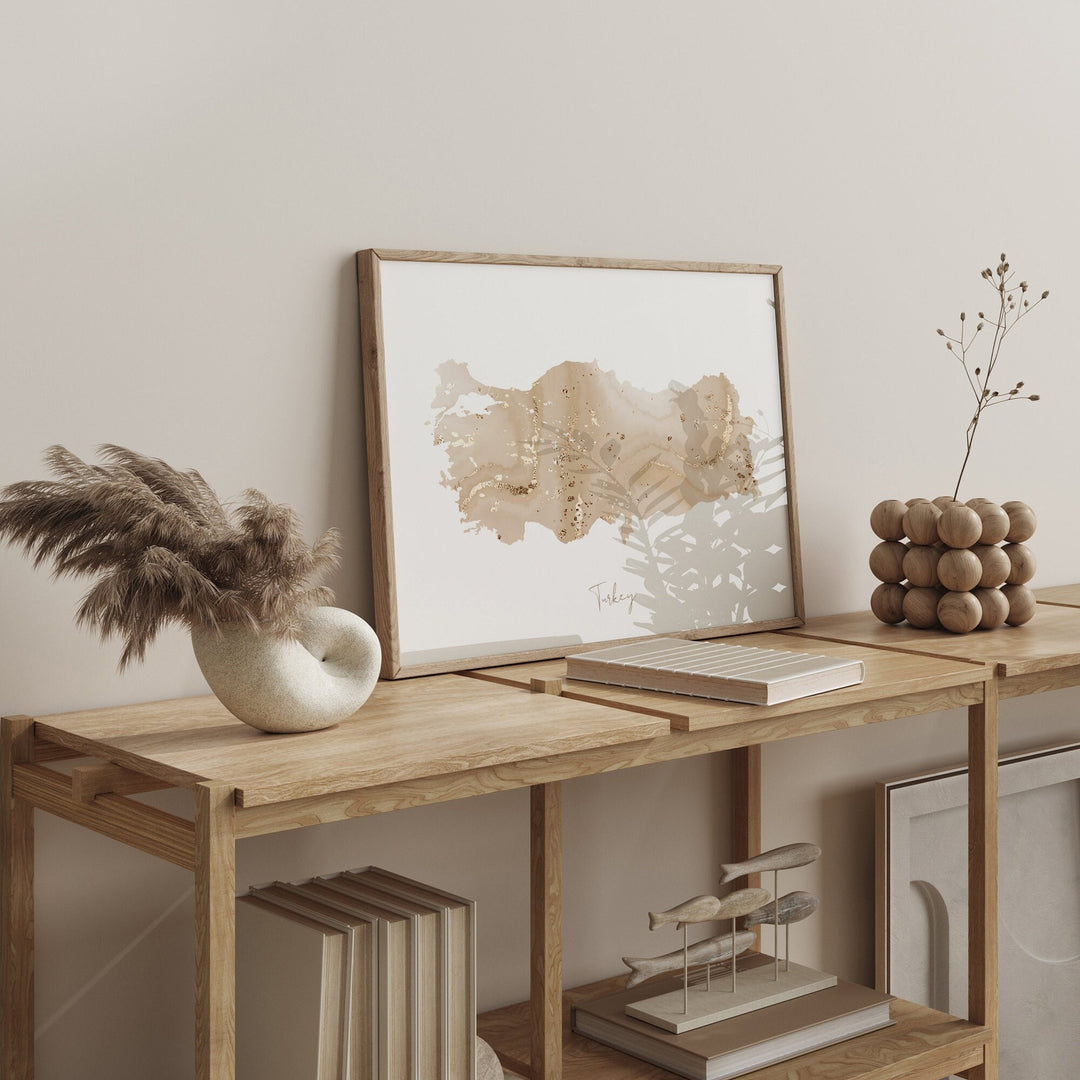 Turkey Map Beige & Gold Wall Art Print