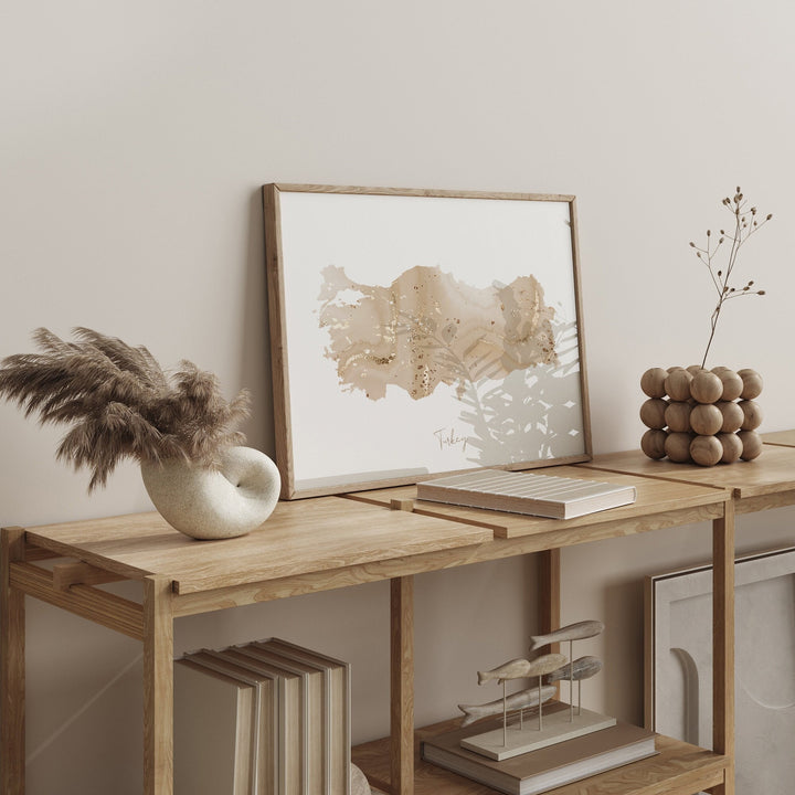 Turkey Map Beige & Gold Wall Art Print