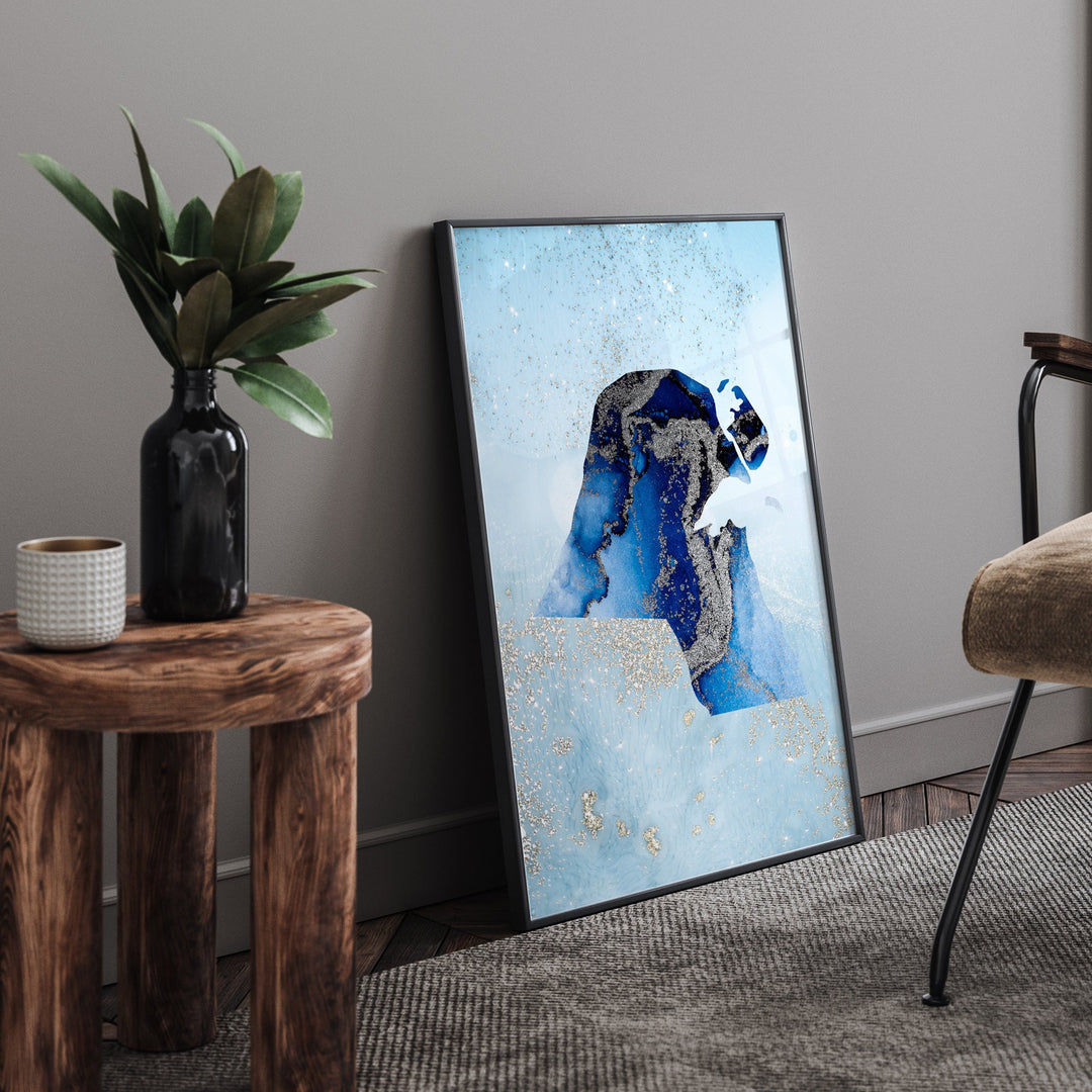 Kuwait Map Shades of Blue & Silver Wall Art Print