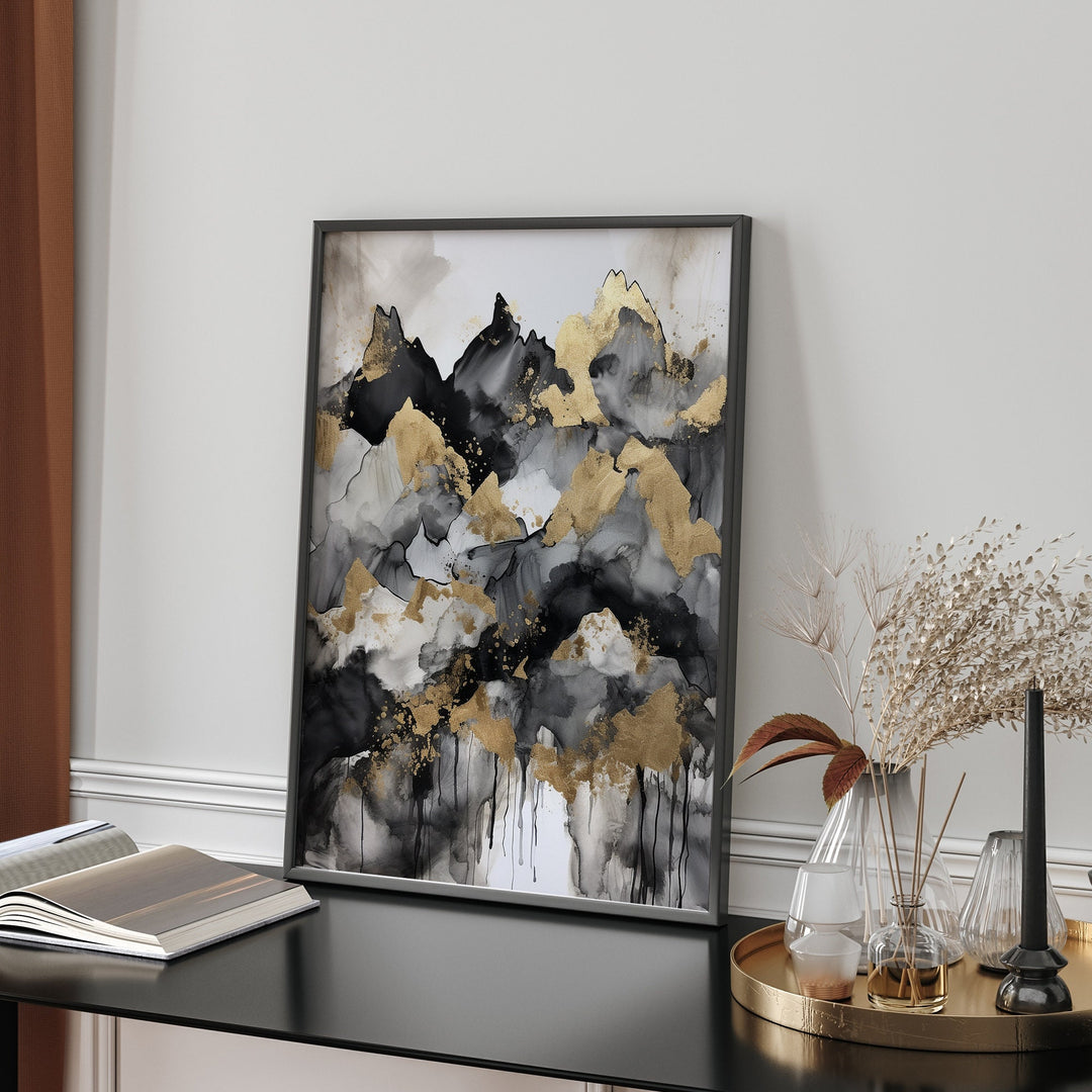 Black & Gold Wall Art Print | Mountains| Landscape | Black and Gold Print