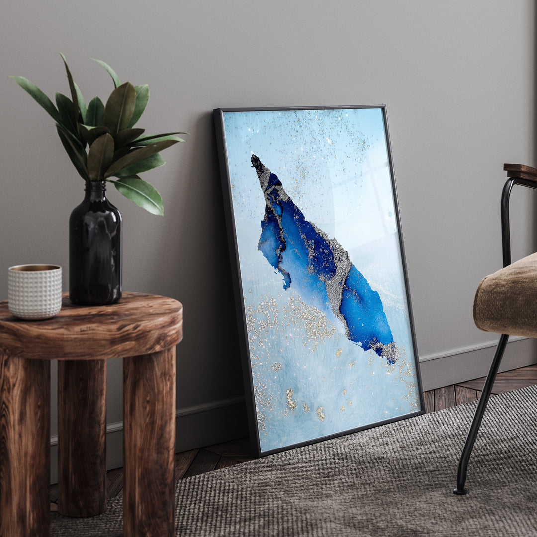 Aruba Map Shades of Blue & Silver Wall Art Print
