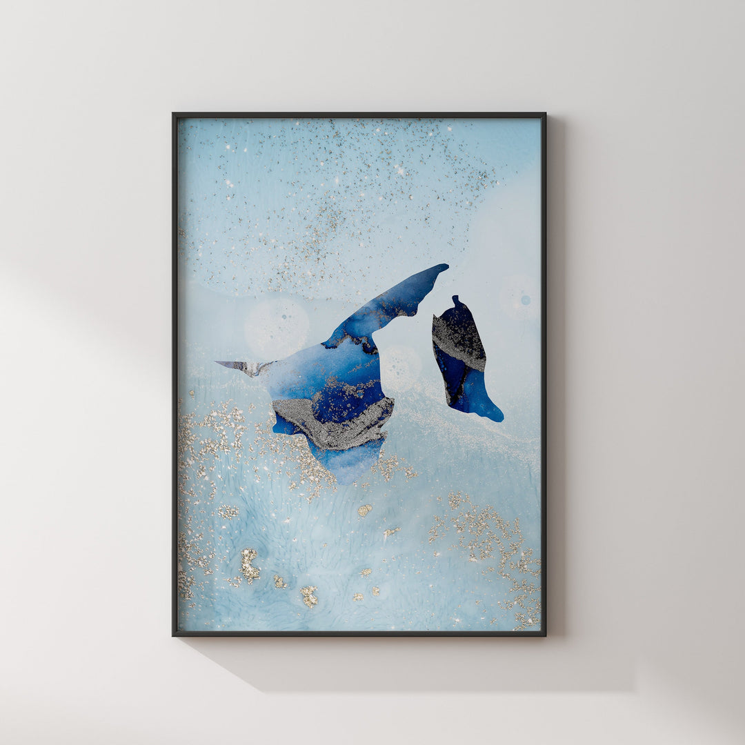Brunei Map Shades of Blue & Silver Wall Art Print
