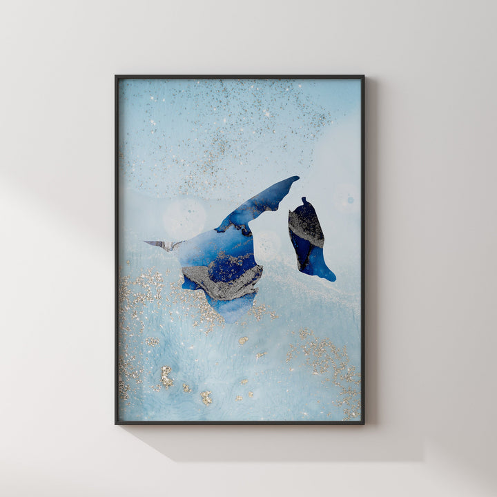 Brunei Map Shades of Blue & Silver Wall Art Print