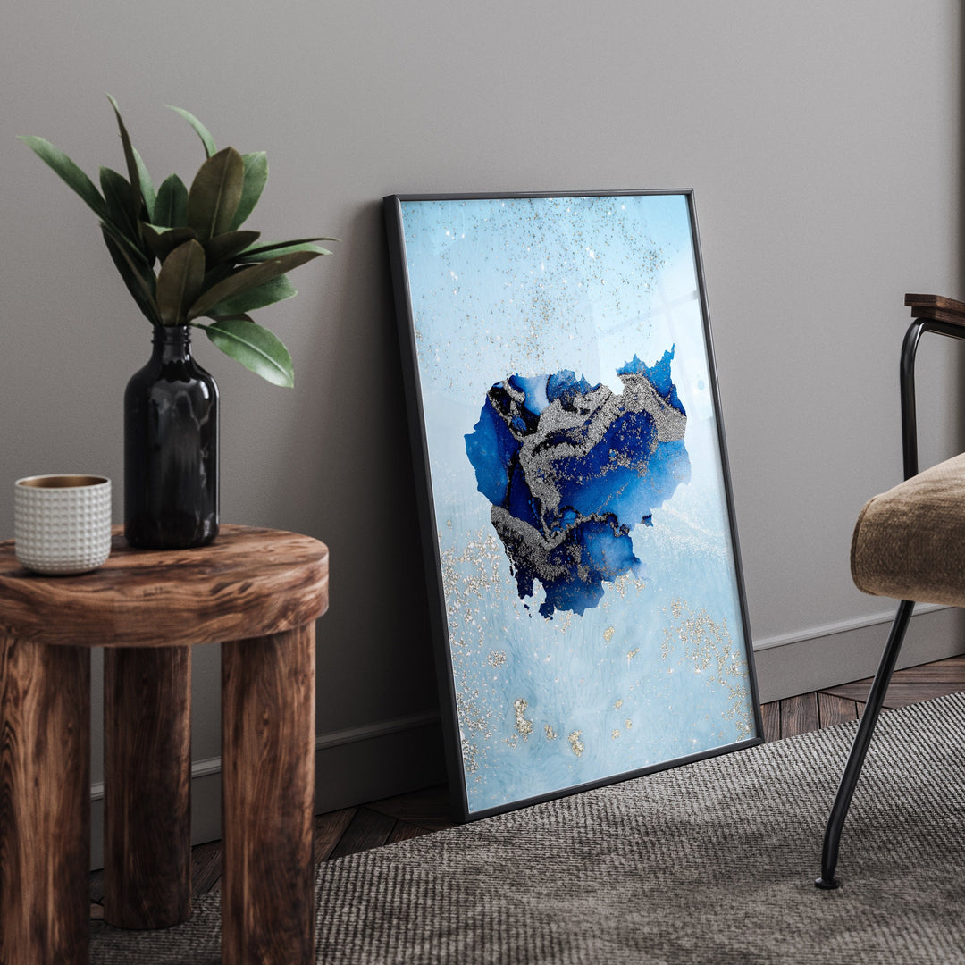 Cambodia Map Shades of Blue & Silver Wall Art Print