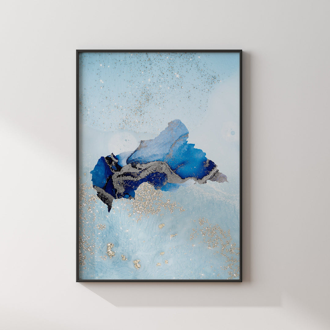 Central African Republic Map Shades of Blue & Silver Wall Art Print