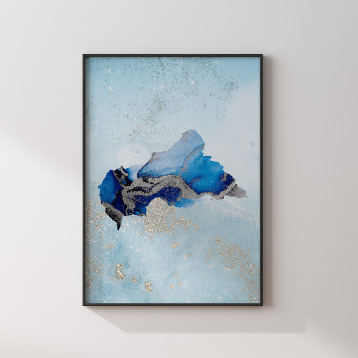 Central African Republic Map Shades of Blue & Silver Wall Art Print