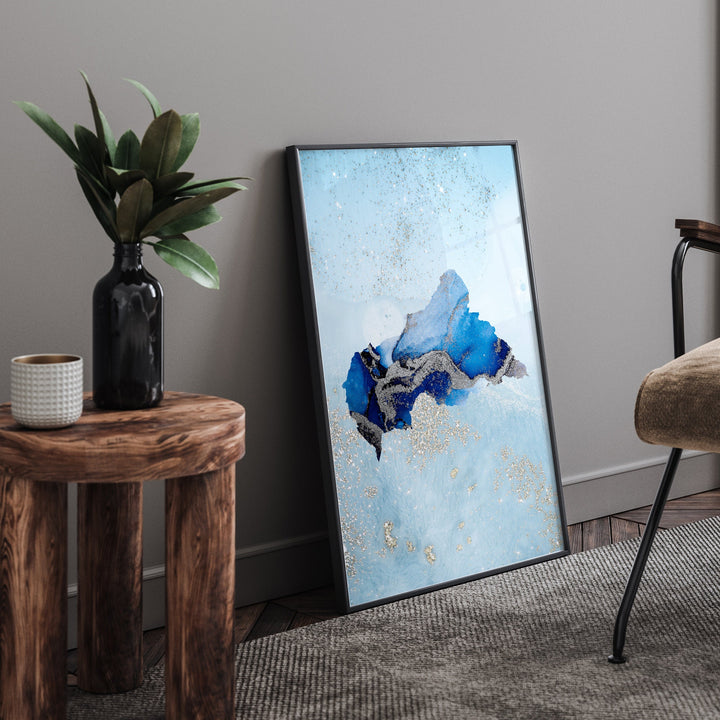 Central African Republic Map Shades of Blue & Silver Wall Art Print