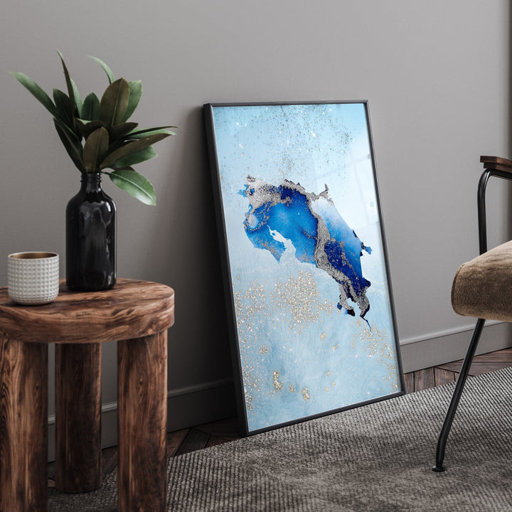 Croatia Map Shades of Blue & Silver Wall Art Print