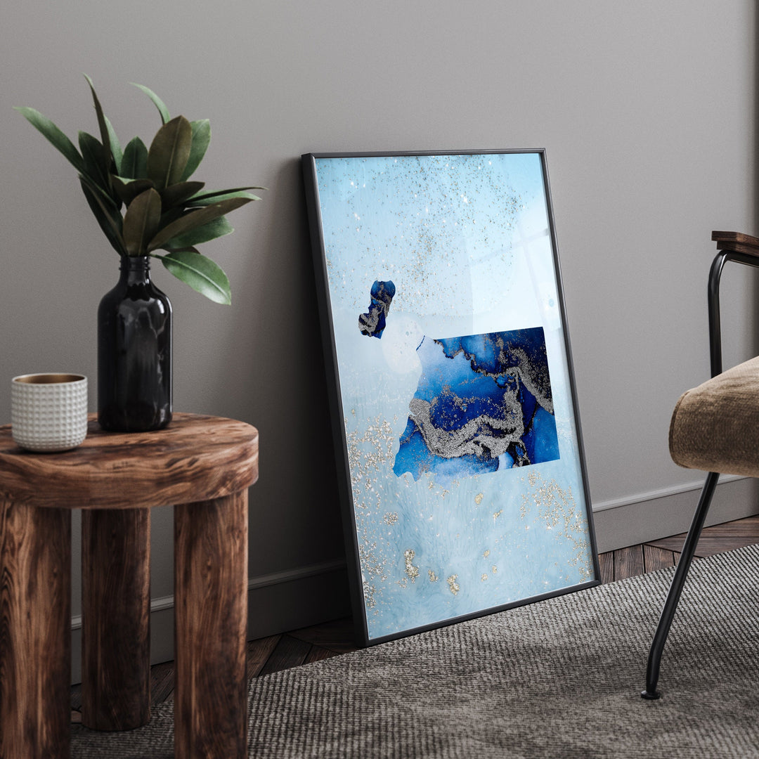 Equatorial Guinea Map Shades of Blue & Silver Wall Art Print