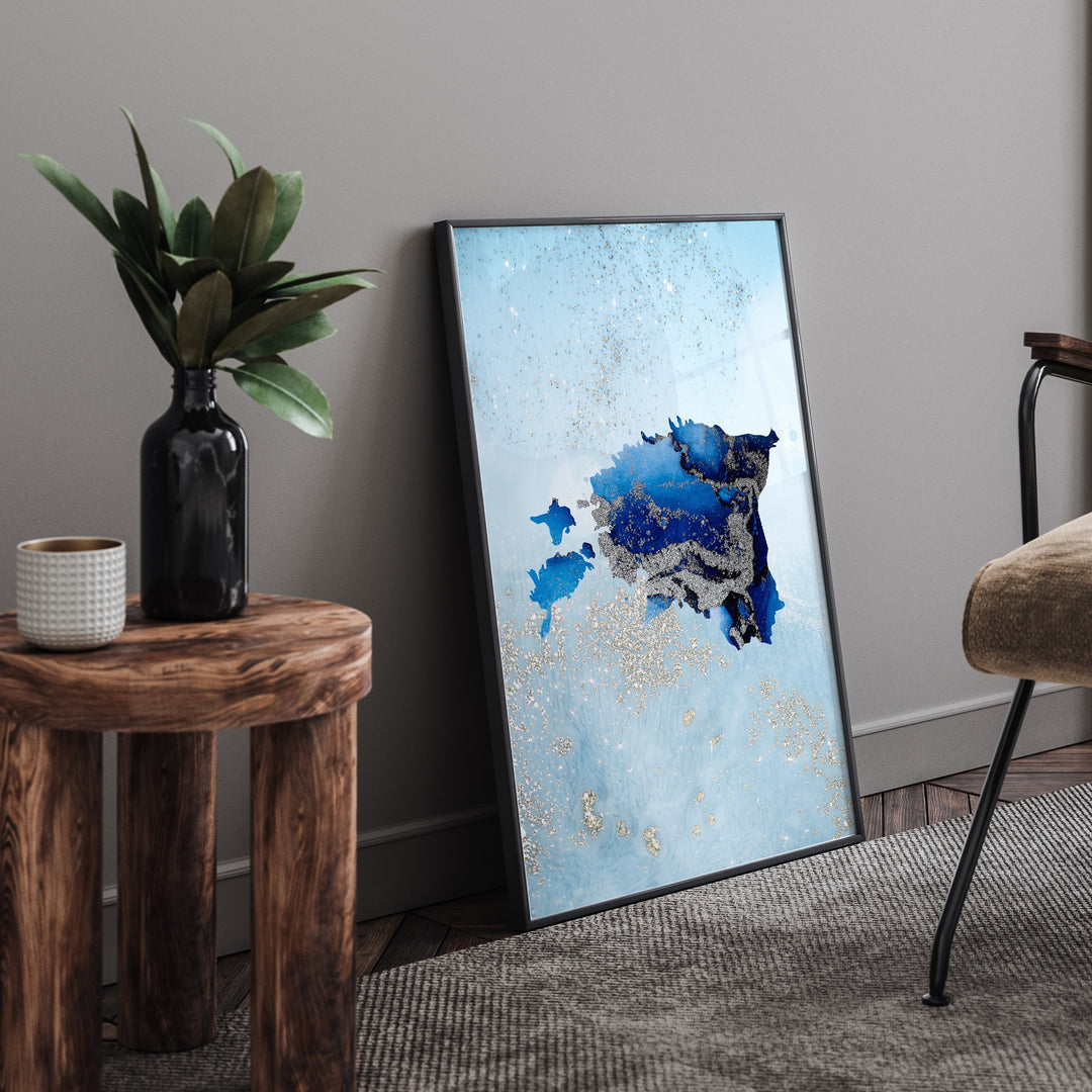 Estonia Map Shades of Blue & Silver Wall Art Print
